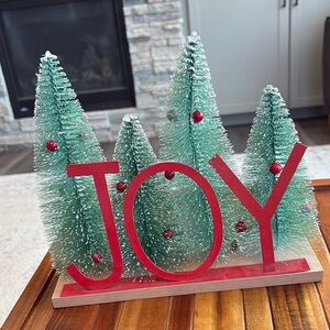Green and Red Bottle Brush Tree Holiday Decor with Joyful Accent